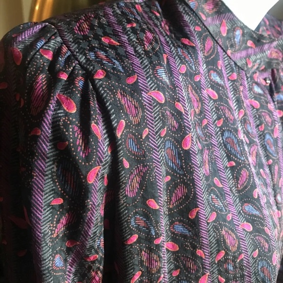 Vintage 80s 100% Silk purple Paisley matching Blouse and skirt suit set - Picture 3 of 7